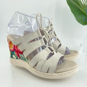 Born Piru Wedge Sandals Women's 8 Tropical Floral Lace Up Gladiator Boho Leather